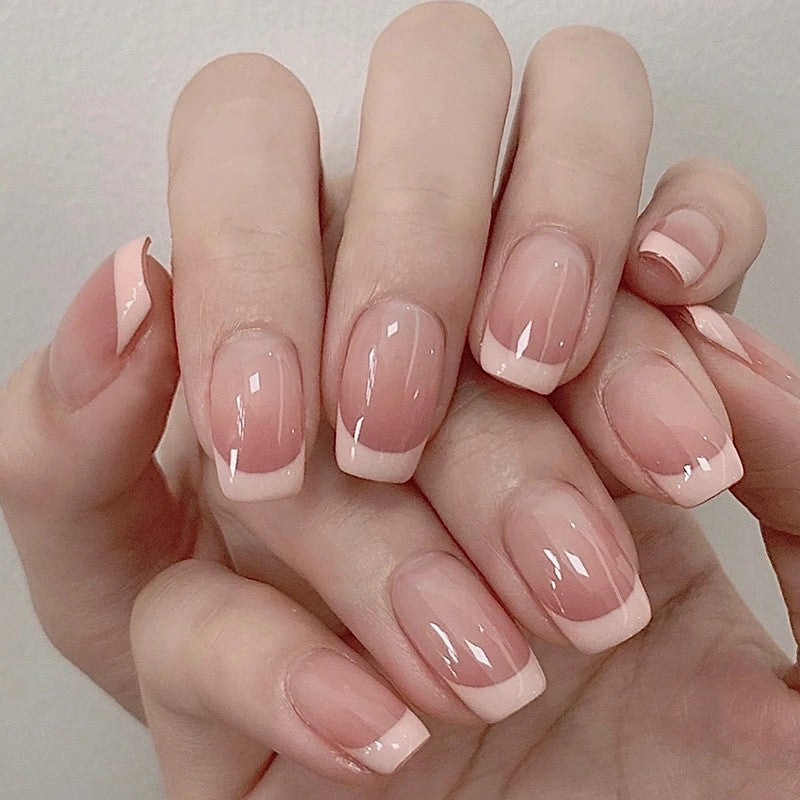 Oblique French Manicure Press-On Nails - Professional 24-Piece Set | Simple Elegant Design