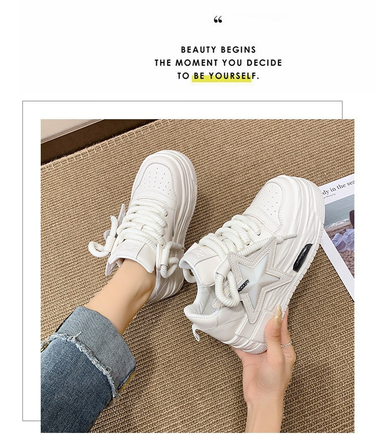 Women's Lightweight All-Match Platform Board Shoes - White 1-3cm
