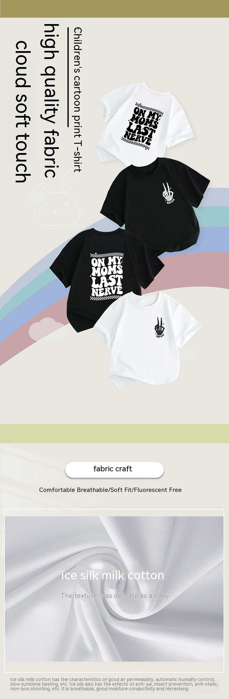 Letter Print Casual T-shirt för barn med rund hals