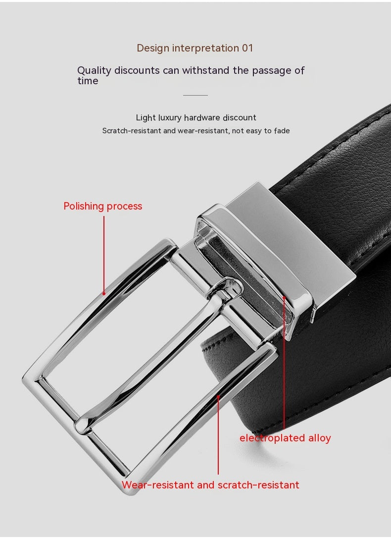 Men's Genuine Leather Rotating Pin Buckle Belt - Authentic Craftsmanship