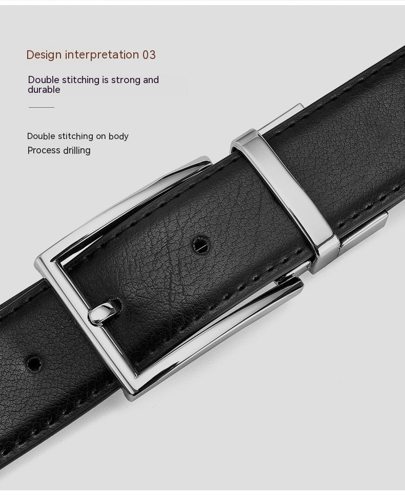 Men's Genuine Leather Rotating Pin Buckle Belt - Authentic Craftsmanship