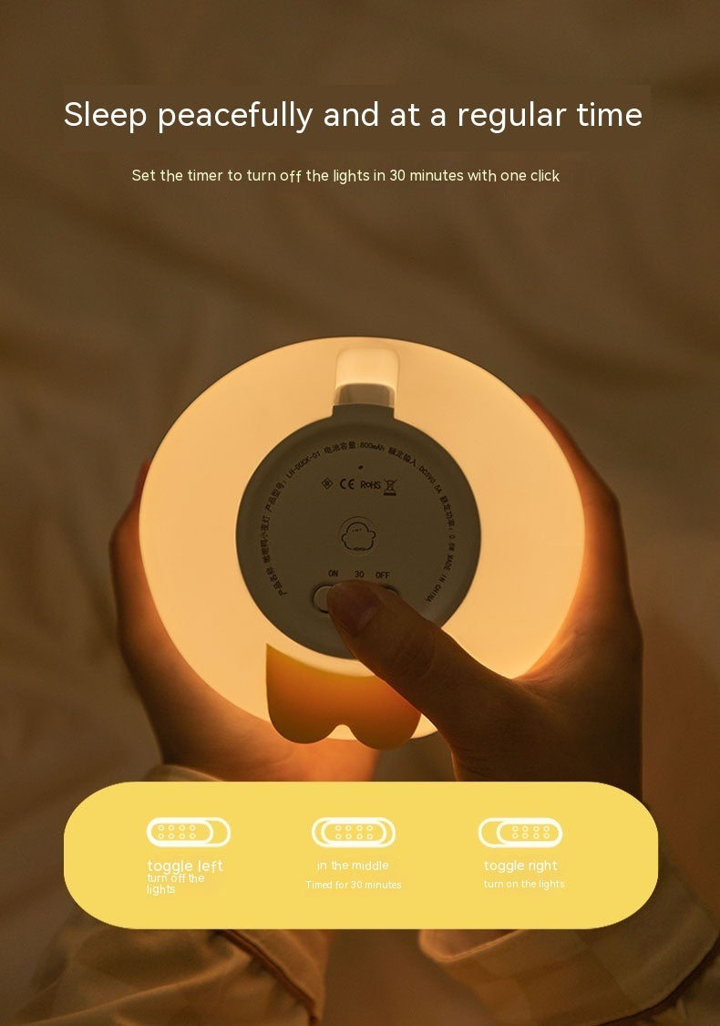 Söt Anka LED Nattlampa Tecknad Silikon USB Uppladdningsbart sovljus Touch Sensor Timing Sovrumslampa Sänglampa För Barn Present Heminredning