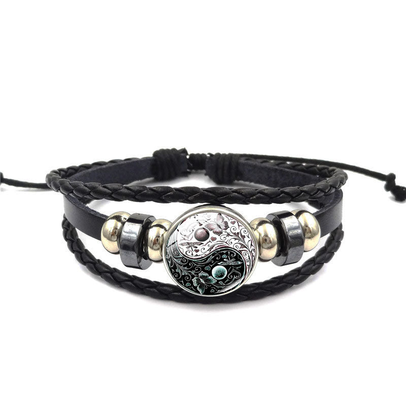 TaiYin Yang Charm Armband Flerskiktad Flätad Armband Vintage Smycken Herr Läderarmband För Kvinnor Gåva