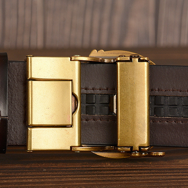 Ceinture à boucle automatique en cuir de vache pour hommes