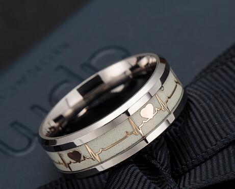 ECG Couple Carbon Fiber Ring - Luminous Jewelry