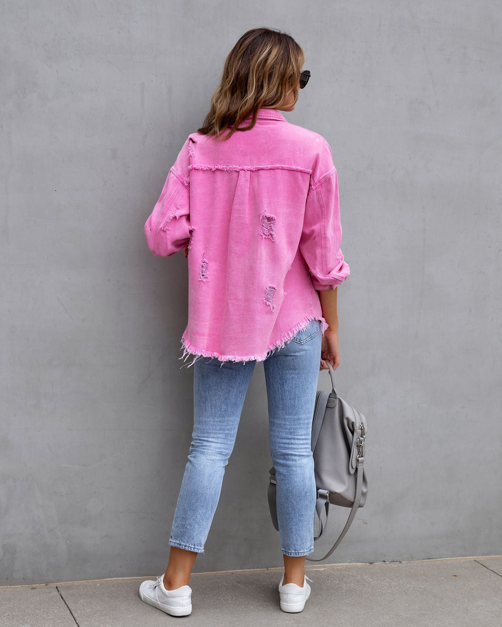 Veste chemise déchirée à la mode pour femme, hauts décontractés d'automne et de printemps, vêtements pour femmes