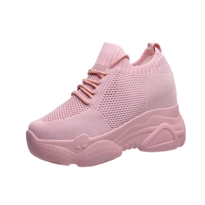 Women's Height-Increasing White Canvas Sneakers