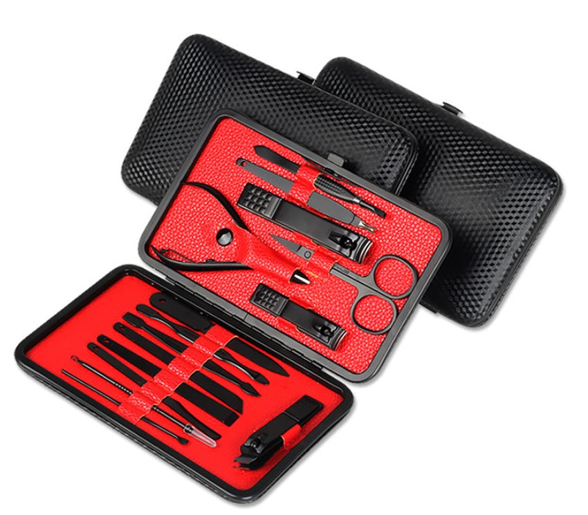 Black Stainless Steel Manicure Set - 15-Piece Professional Tool Kit | High-End Household