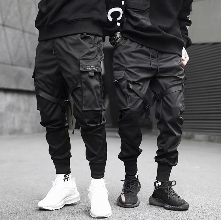 Band Harem Joggers Herr Cargo Byxor Streetwear Hip Hop Fritidsfickor Bomulls träningsbyxor