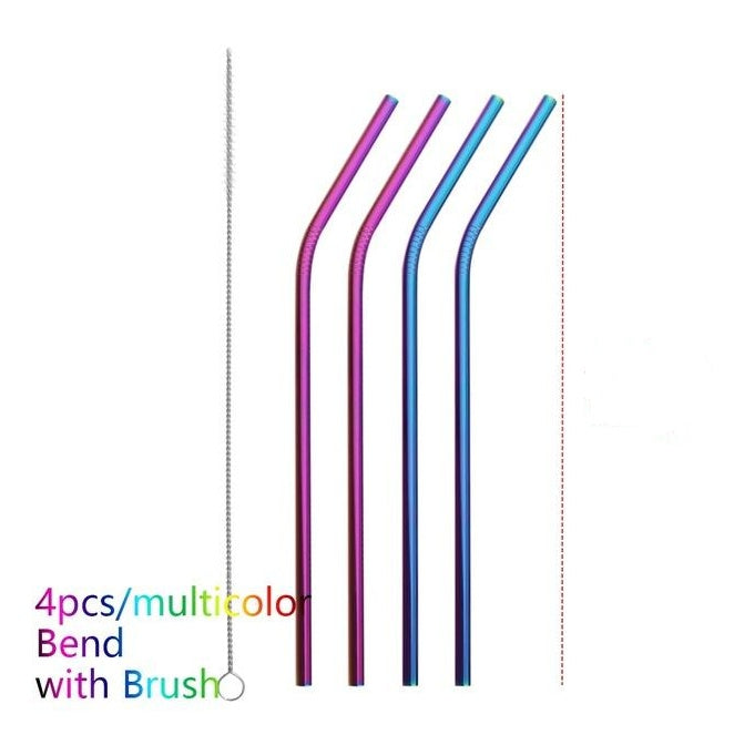 Colorful Reusable Stainless Steel Straws 4PCS/Pack
