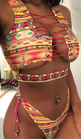 Ananas Bikini för stora bröst Kvinnor Snörning Badkläder Stringbikiniset två delar Baddräkt Baddräkt dam
