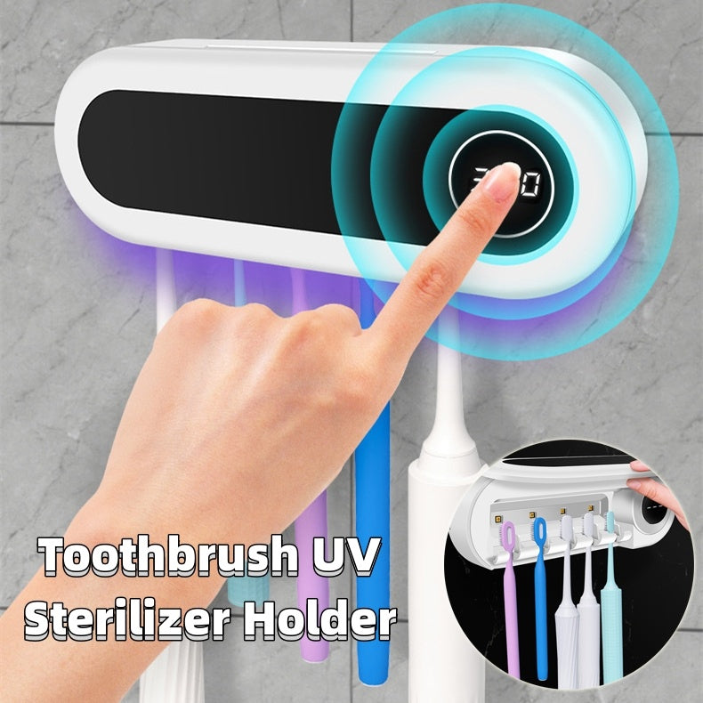 Väggmonterad tandborstehållare Smart tandborste UV-sterilisatorhållare Tandkrämsdispenser Press för badrumstillbehör