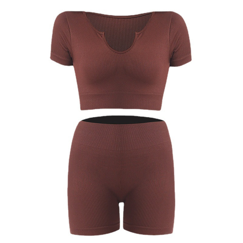 Ensemble de vêtements de Yoga sans couture, haut de sport à manches courtes, t-shirt, débardeur de Yoga