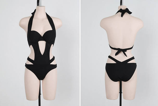 Sexy noir licou découpé pansement Trikini maillot de bain Monokini Push Up maillot de bain brésilien femmes une pièce maillot de bain
