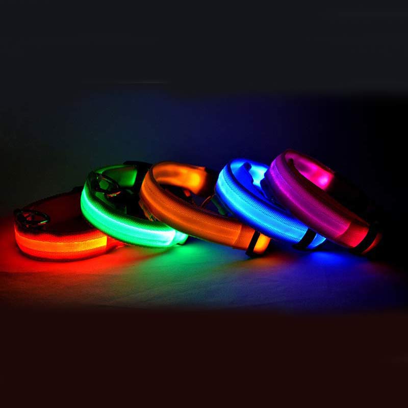 Nylon LED Hund Ljushalsband Nattsäkerhet Blinkande Glöd i mörkt Hund Kattkoppel Justerbara husdjurstillbehör