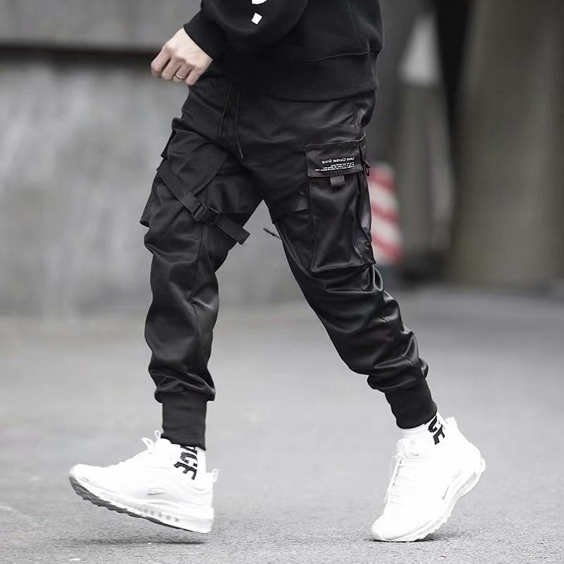 Band Harem Joggers Herr Cargo Byxor Streetwear Hip Hop Fritidsfickor Bomulls träningsbyxor