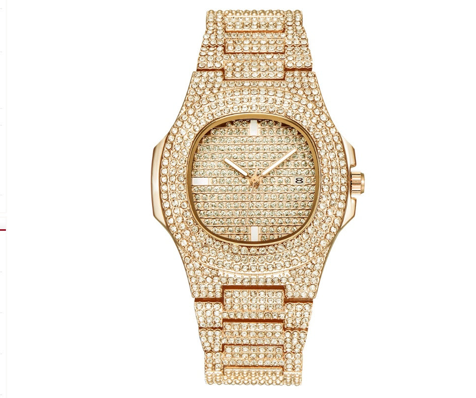 Herrklockor Lyxmärke Fashion Diamond Date Quartz Watch