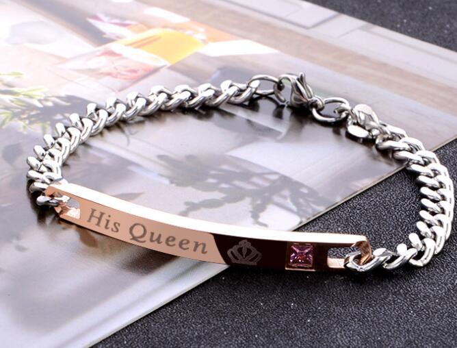 Hans drottning hennes kung svart roséguldfärgad damkedja kristallpararmband