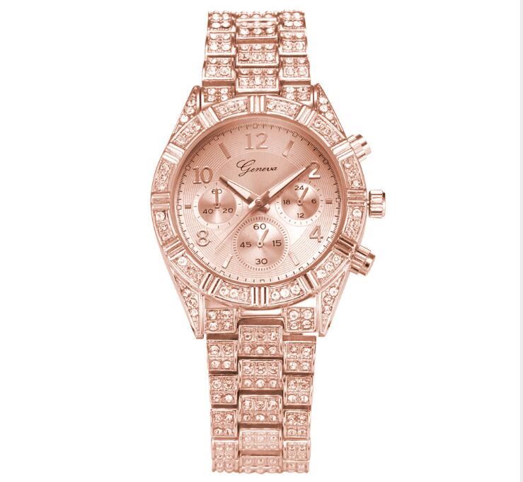 Femmes cristal Quartz analogique Montre-bracelet mode acier inoxydable genève luxe Reloj Hombre Montre Femme Sport montres
