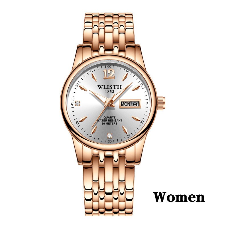 Femmes robe montre or Rose en acier inoxydable WLISTH marque mode dames montre-bracelet semaine Date Quartz horloge femme montres de luxe