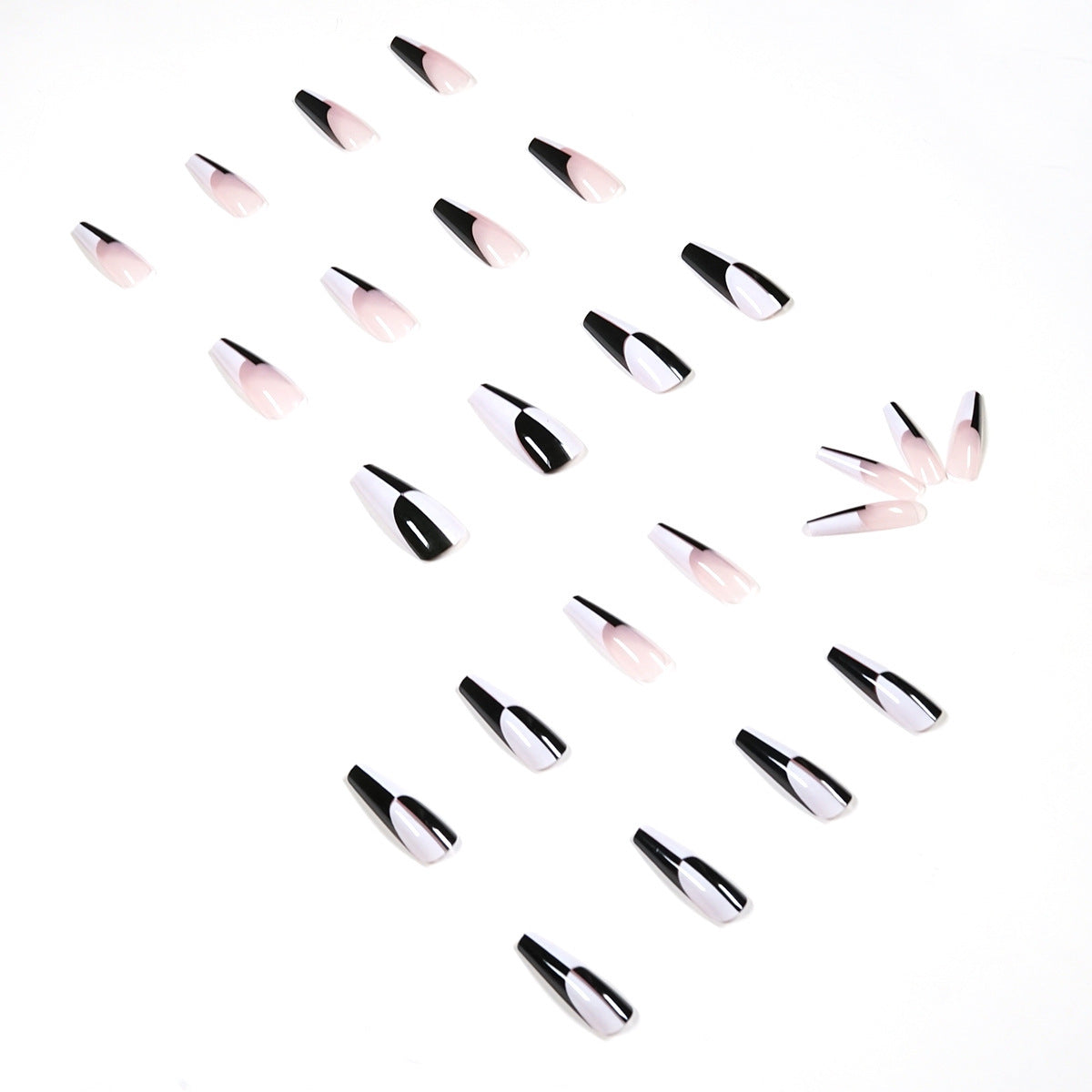 Black & White Long Press-On Nails - Removable Nail Tips Set | 24 Pieces JP1199