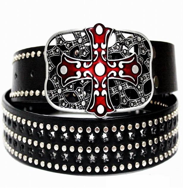 Men's New Black Graffiti Riveted Pant Strap Belt - Street Expression