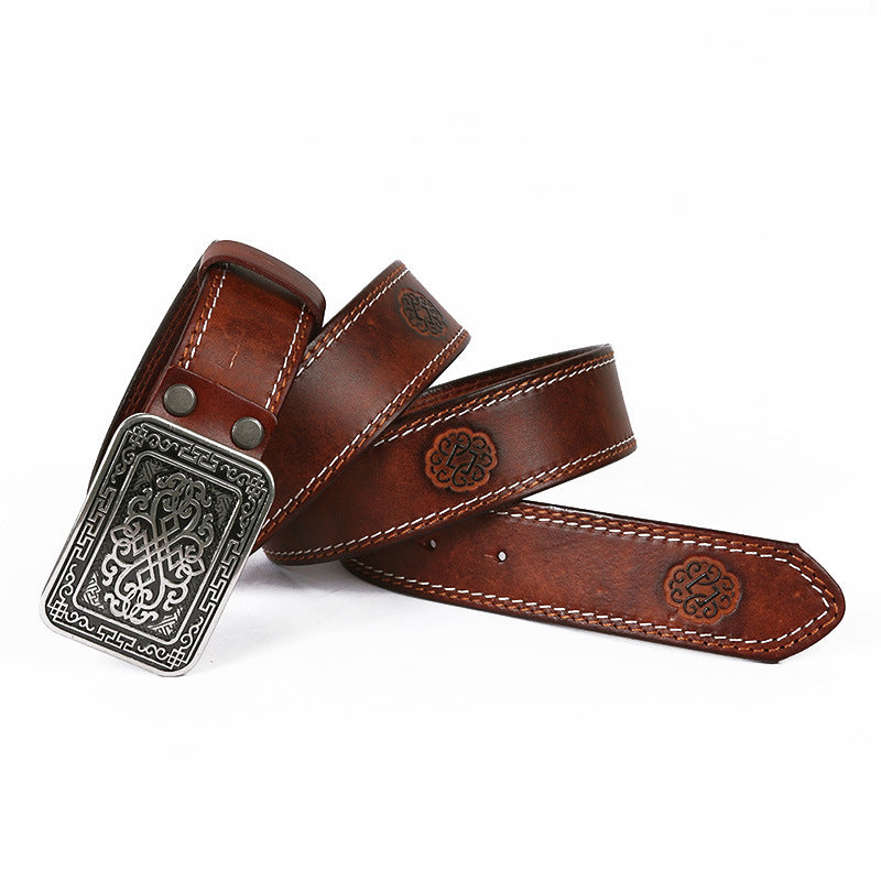 Unisex Auspicious Pattern Embossing Belts - Symbolic Fortune