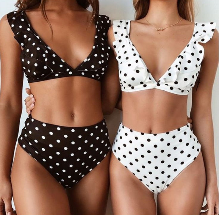 ny het Dot Floral border hög midja baddräkt Beachwear baddräkt för kvinnor