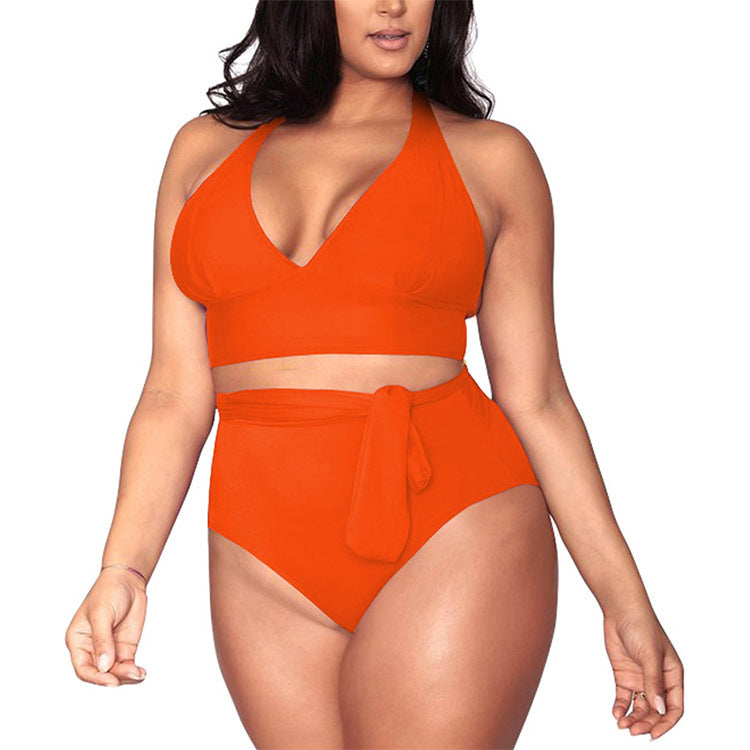 Split large size straps sexy bikini multi-rope belt deep V high waist swimsuit women