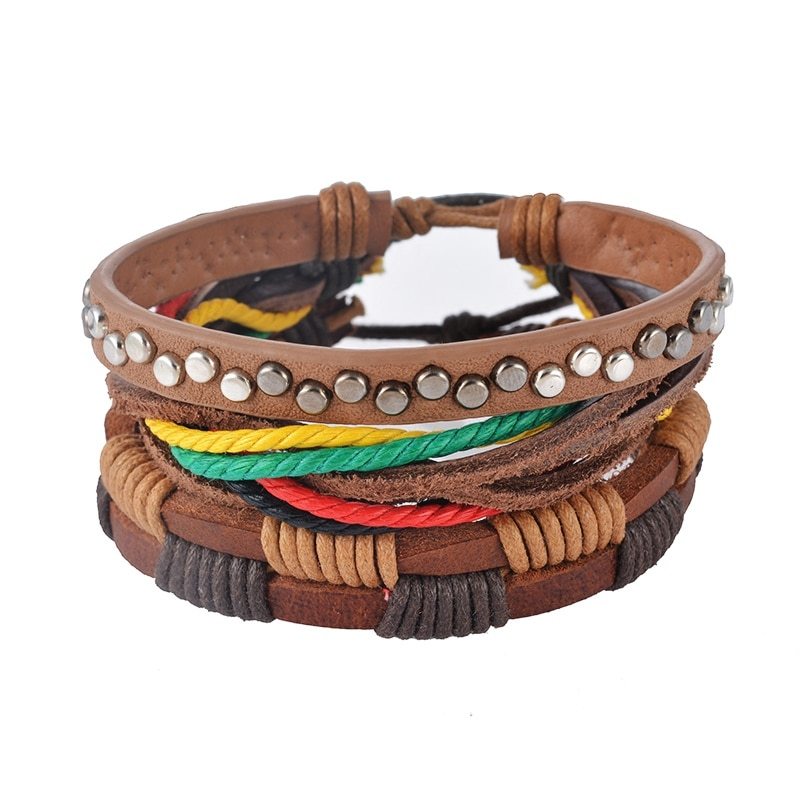 Läderarmband män Flerlagers pärlorarmband Punk wrap armband för kvinnor Vintage punk män smycken