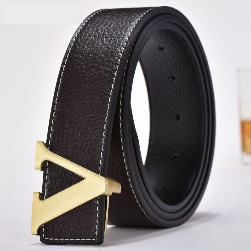Men's Leather Smooth Buckle Fashion Letters Belt - Typographic Style