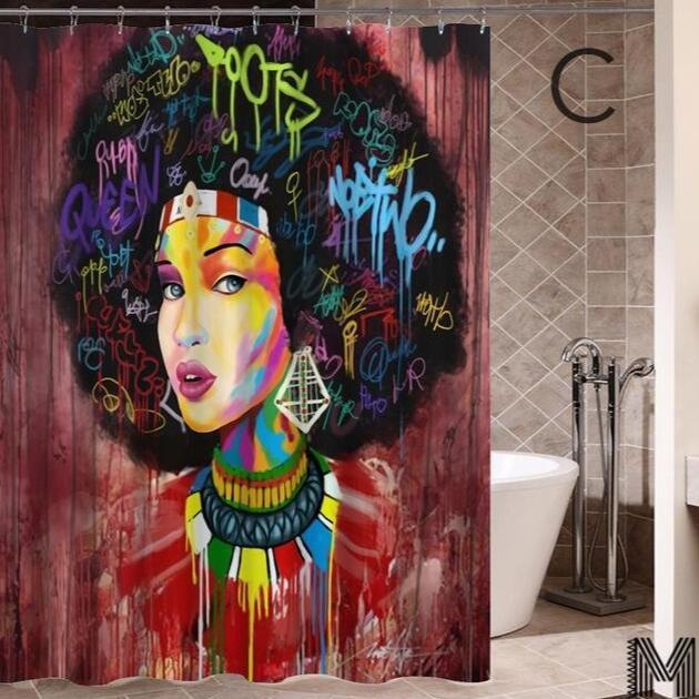 Art Design Graffiti Hip Hop African Girl Shower Curtain - Modern Building Bathroom Decor