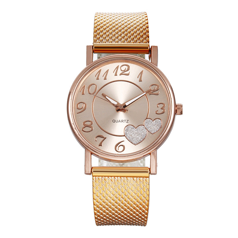 Montre de ceinture en maille d'alliage d'or en forme de coeur pour dames