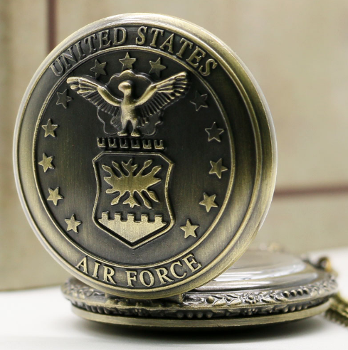 US Air Force Standard Personality Features Large Vintage Quartz Pocket Watch - Military Heritage Elegant Sophisticated Reliable Patriotic