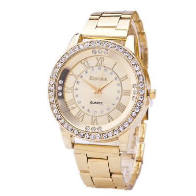 Plaque en maille cloutée de diamants Échelle de personnalité Ceinture en acier de haute qualité Montre de sport et de loisirs