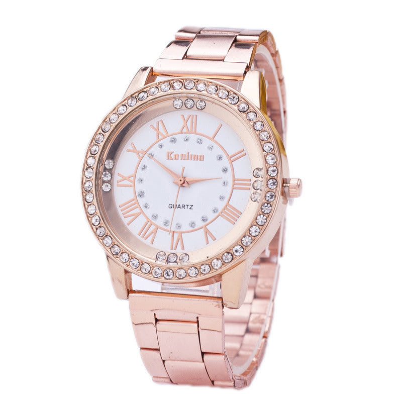 Plaque en maille cloutée de diamants Échelle de personnalité Ceinture en acier de haute qualité Montre de sport et de loisirs