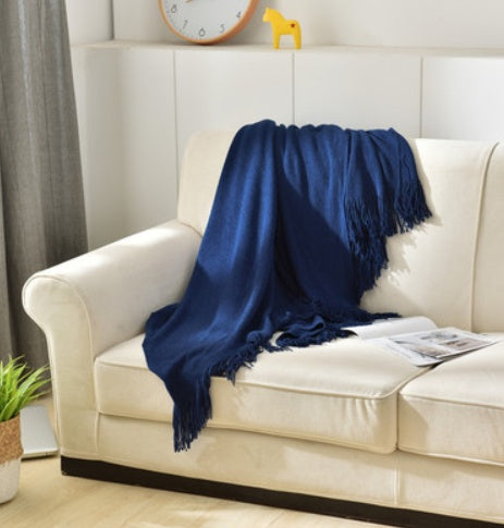 Sunday Cozy Fringed Knitted Blanket