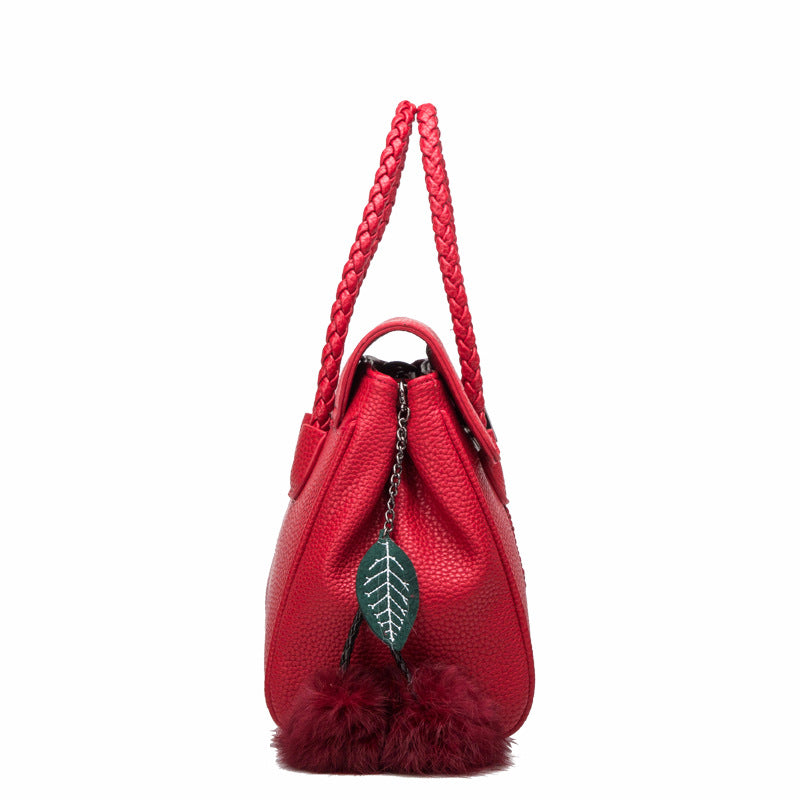 Textured Lychee Leather Handbag - Premium Embossed Pattern Shoulder Bag