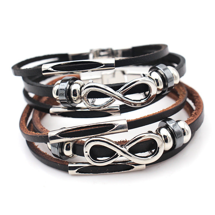 PH18 direktförsäljning Europa och USA neutralt icke-mainstream läder retro mäns läderarmband armband 8 ord obegränsad symbol