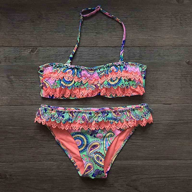 Maillot de bain bikini pour enfants, bikini à volants multicouches, vêtements pour filles