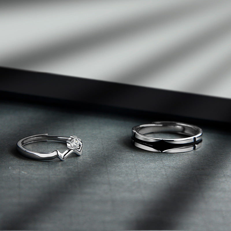 Paire de bagues en argent sterling S925 pour femmes et hommes