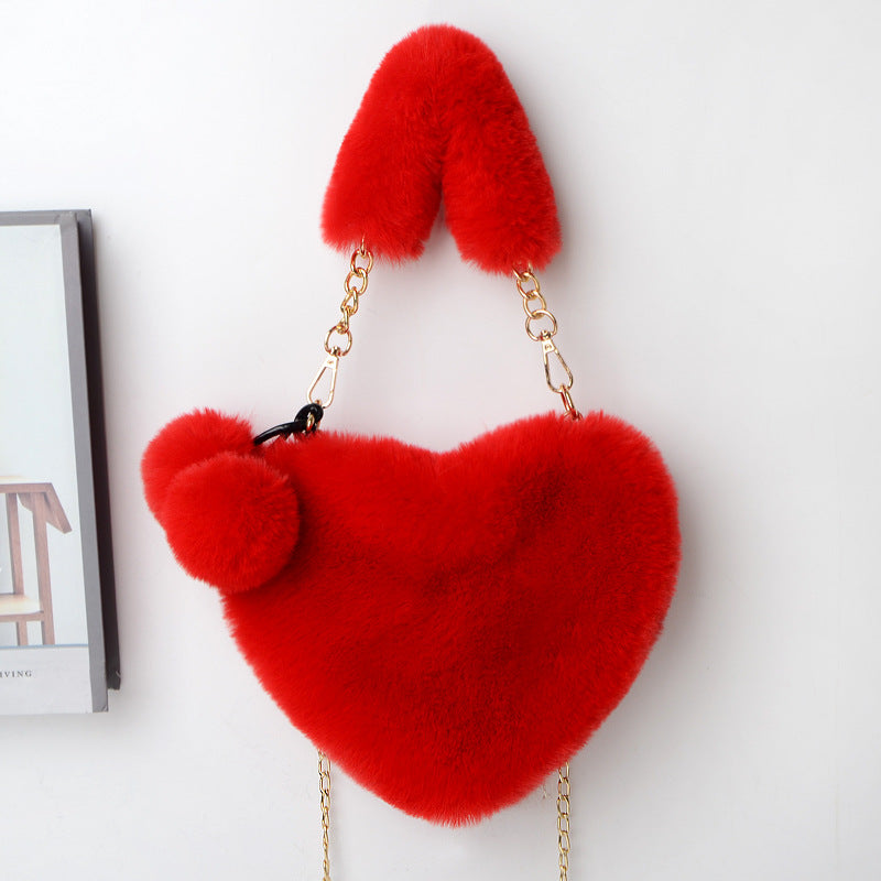 Plush Love Handbag - Soft Faux Fur Tote for Romantic Occasions & Parties