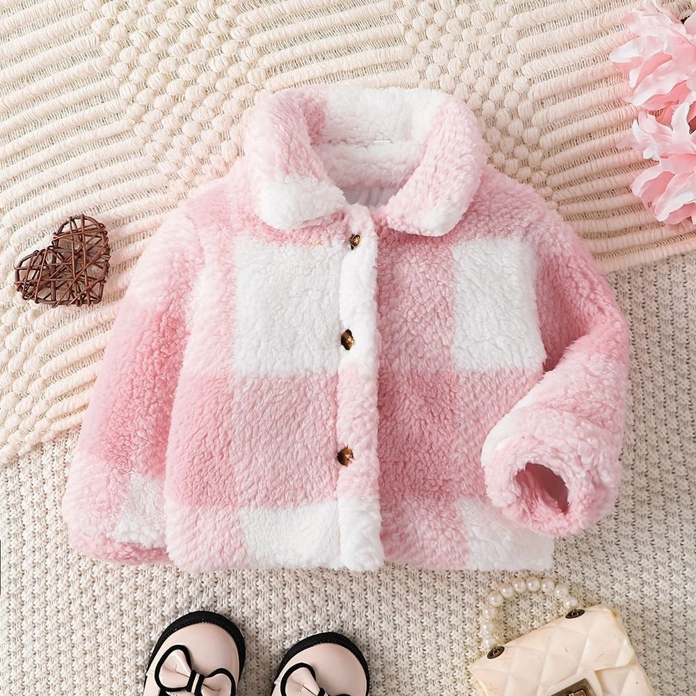 Manteau en velours à carreaux à revers pour enfants filles, simple boutonnage, manches longues, à la mode, Style coréen, automne et hiver