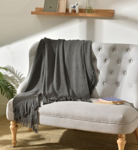 Sunday Cozy Fringed Knitted Blanket