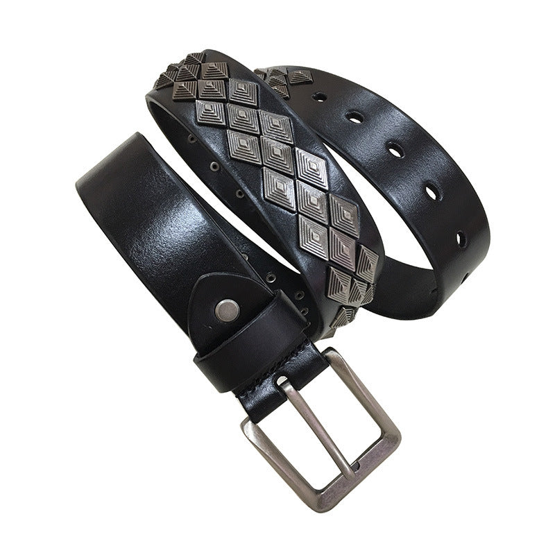 Rivet Alloy Leather Belt Unisex - Edgy Universal Style
