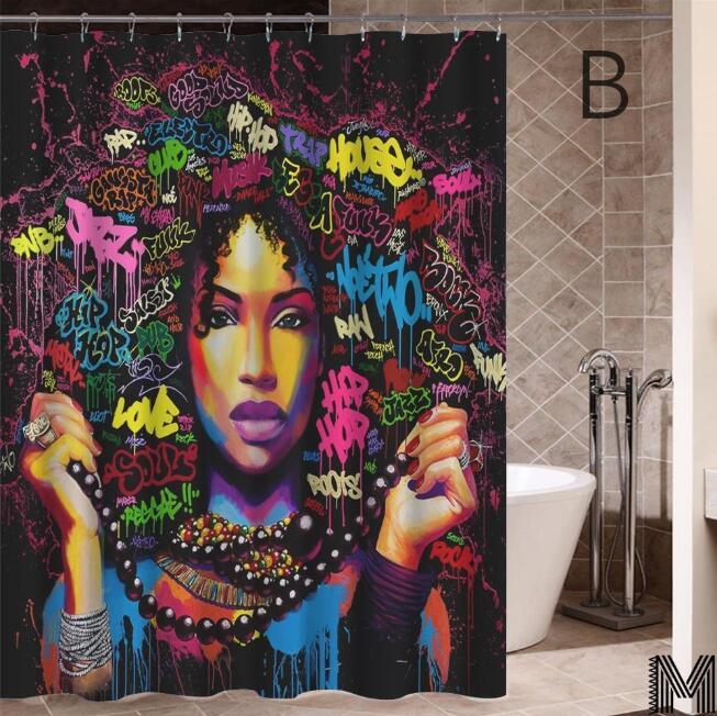Art Design Graffiti Hip Hop African Girl Shower Curtain - Modern Building Bathroom Decor