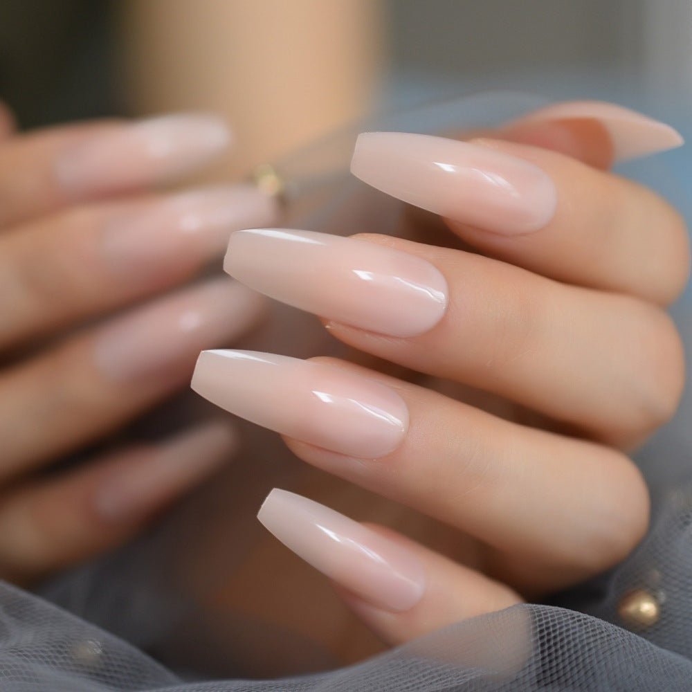 Nude Extra Long Press-On Nails - 24pcs UV Gel Cover | Glossy Plastic Tip 30 Seconds