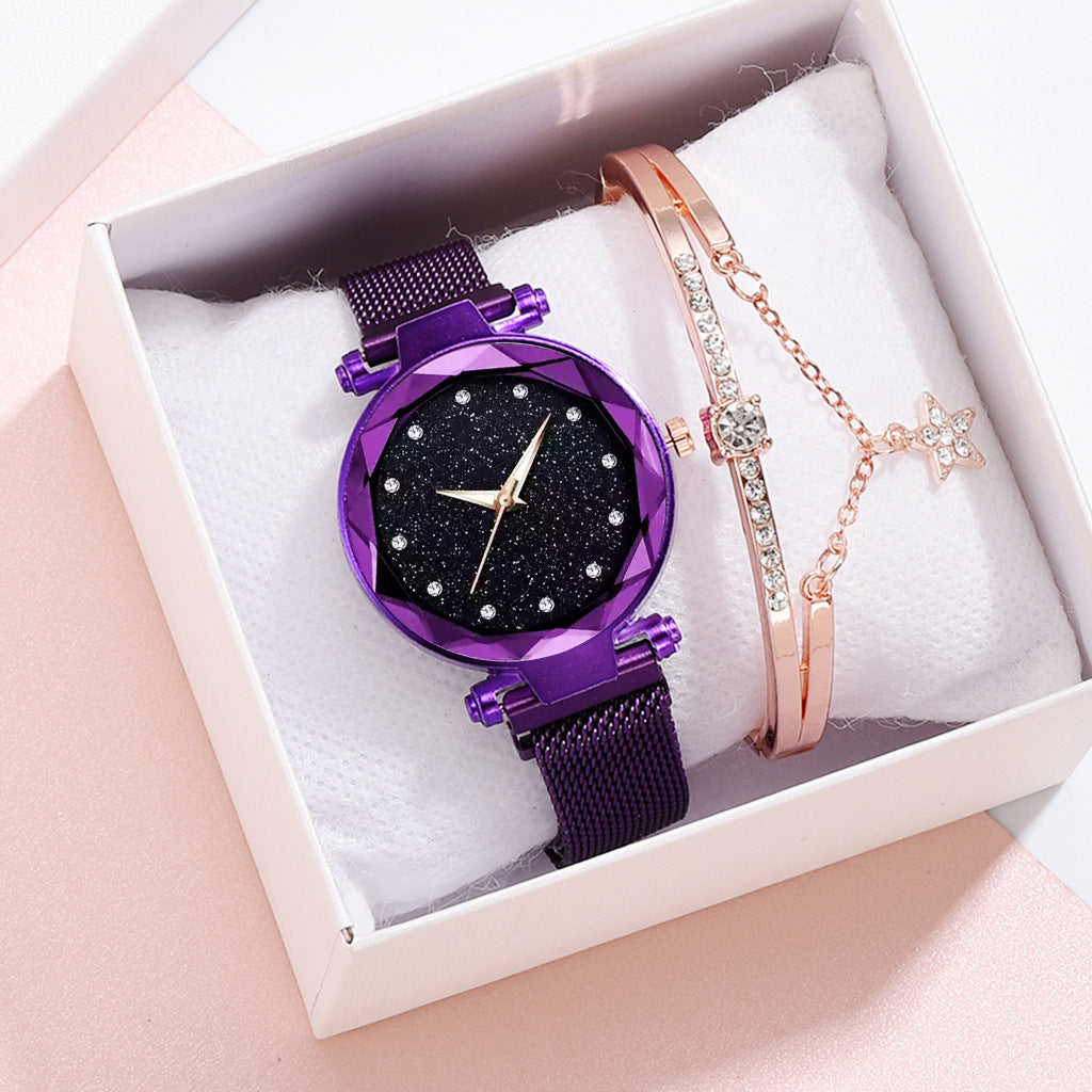Femmes de luxe montres Bracelet ensemble mode élégant aimant boucle dames ciel étoilé montre ensemble Relogio