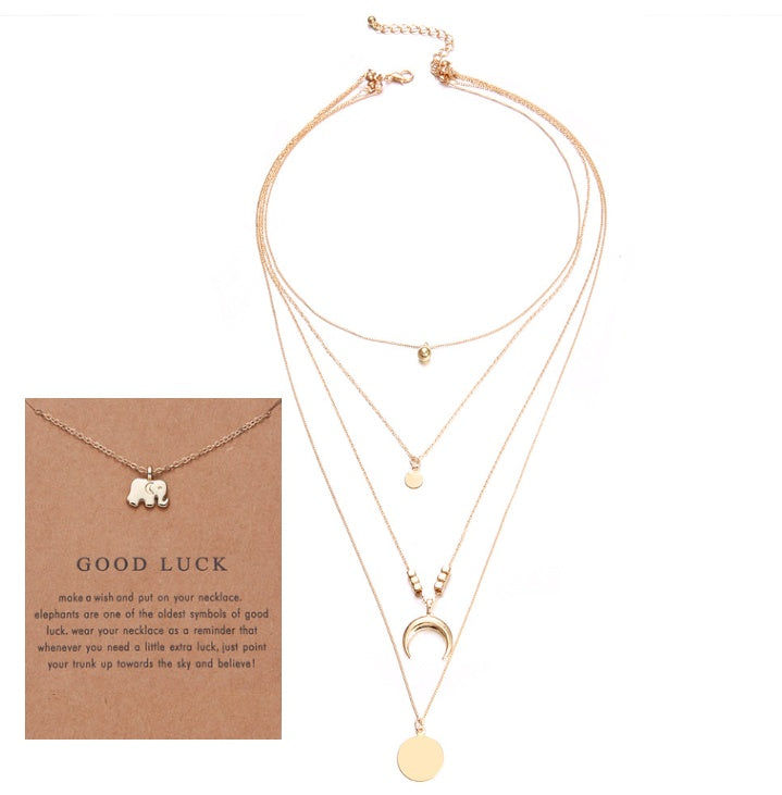 Multi-Layer Moon Pendant Necklace for Women Bohemian Wafer Elegant Necklace