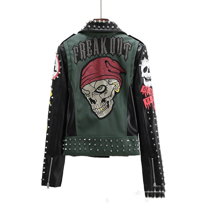 European American Fashion Floral Print Short Motorcycle Jacket - Stylish Durable Modern Biker Elegant
